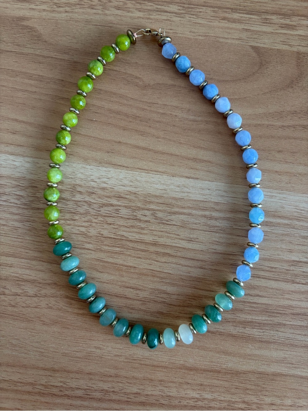 Handmade Multicolor Bead Necklace - Green and Blue